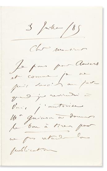 SAINT-SAËNS, CAMILLE. Autograph Letter Signed, C. Saint-Saëns, to Dear Sir, in French,